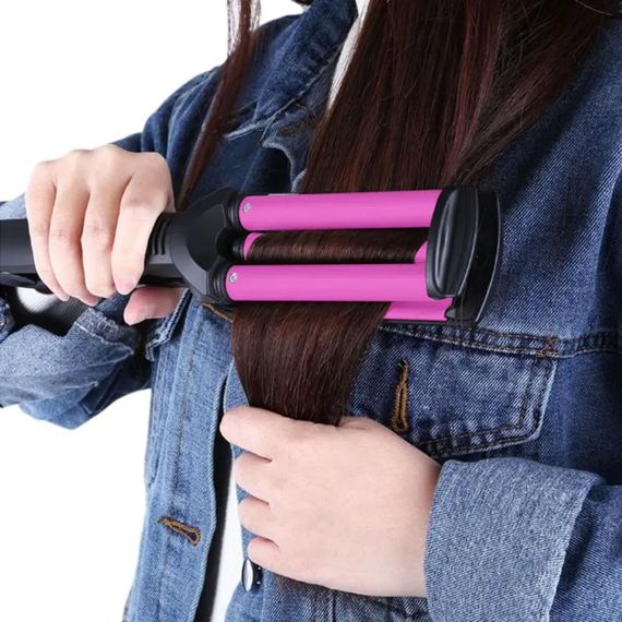 Тройная плойка для завивки волос 45Вт, Kemei KM-2022 / Щипцы для локонов с керамическим покрытием | Зображення 1