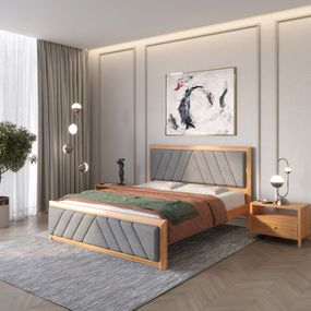 Односпальне дерев'яне ліжко Mebigrand Барселона Б2 Вільха/Аляска 93 (Сірий) 80х200 см (MBG-13477)