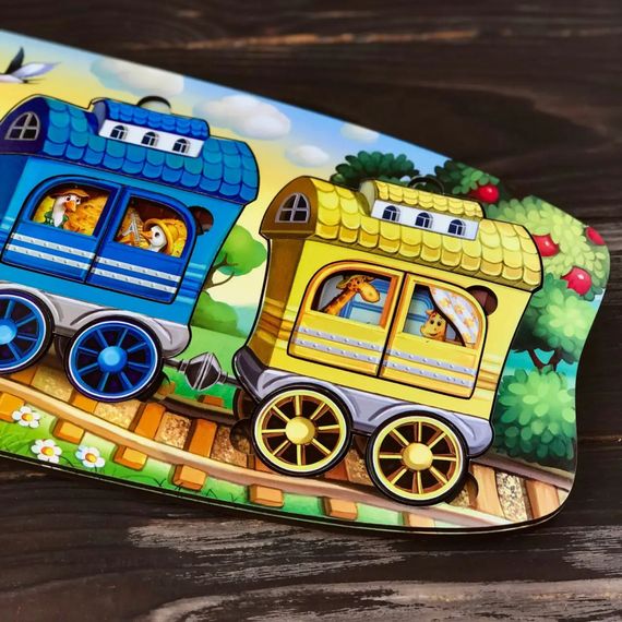 Дерев'яний сортер "Веселий паровозик-3 вагони" Ubumblebees (ПСФ019) PSF019 пазл-вкладиш | Зображення 1