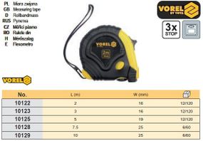 Рулетка Польша 3 фиксатора l=10 м w=25 мм VOREL-10129