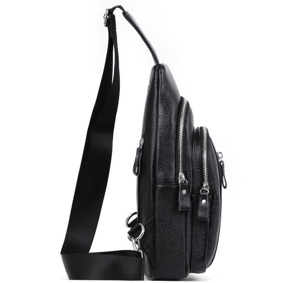 Сумка-слінг чоловіча шкіряна на одне плече чорна 74521 | Зображення 6