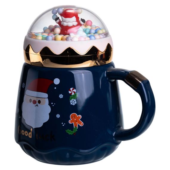Чашка фарфоровая с крышкой Christmas 400 (мл) Синий Yiwu FM-CS-41B | Зображення 3