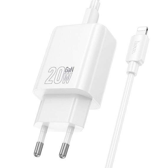 СЗУ Hoco N61 Gentle PD20W+QC3.0 (1USB-A/1C) + кабель Type-C to Lightning White | Зображення 2