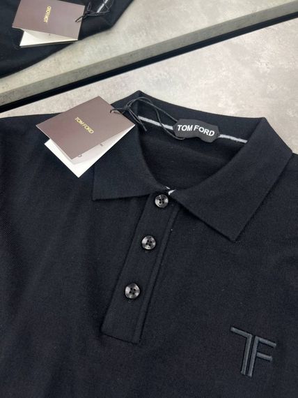 Трикотажна кофта-поло Tom Ford чорного кольору з вишитим логотипом на грудях sg286 | Зображення 3