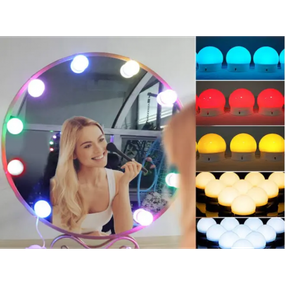 Подсветка для зеркала для макияжа с регулировкой яркости 10 Led лампочек с пультом Цветная