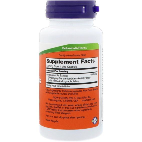 Натуральная добавка для иммунитета NOW Foods Andrographis 400 mg 90 Veg Caps | Зображення 1