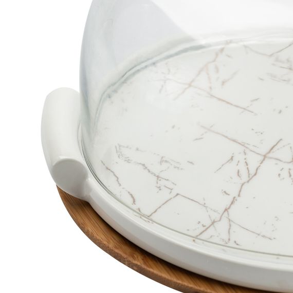 Фарфоровая тортовница со стеклянной крышкой на бамбуковой подставке HP1203 | Зображення 5