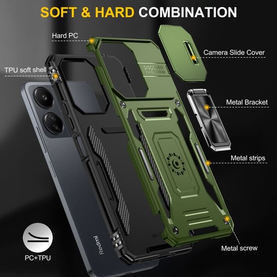 Ударостійкий чохол Camshield Army Ring для Xiaomi Poco X6 / Note 13 Pro 5G Оливковий / Army Green | Зображення 4