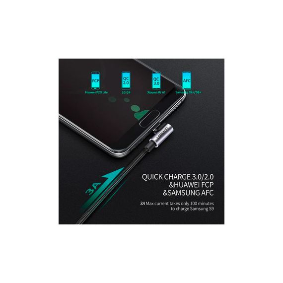 Дата кабель USB 2.0 AM to USB-C 0.5m 3A US284 90° corner black UGREEN (50940) | Зображення 2