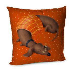 Подушка диванна з оксамиту Такса спит 45x45 см (45BP_DOG033)