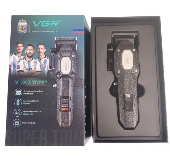 Аккумуляторная машинка для стрижки VGR V-600B с 6 насадками профессиональная 7000 RPM LED-дисплей Серая | Зображення 3
