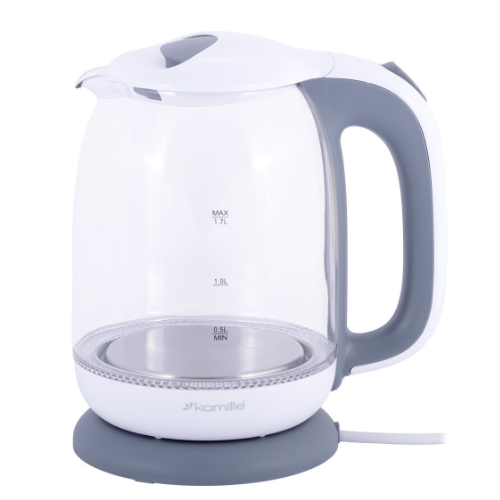 Електрочайник 1,7л 1850-2200W пластик (диск) білий/сірий 1720G KAMILLE | Зображення 7