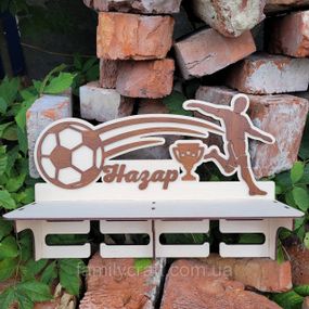 Медальниця з полицею для кубків  Дерев'яний тримач для медалей Органайзер для нагород футбол