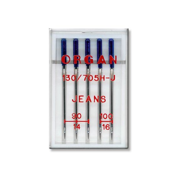 Голки швейні для джинсу ORGAN JEANS №90/100 пластиковий бокс 5 штук для побутових швейних машин
