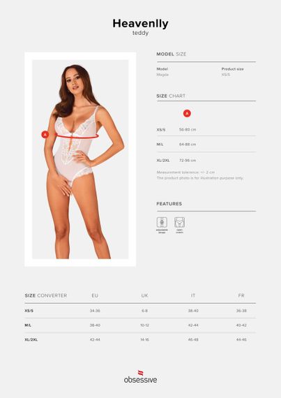 Эротическое полупрозрачное боди Obsessive Heavenlly crotchless teddy XS/S, с доступом sexstyle | Зображення 4