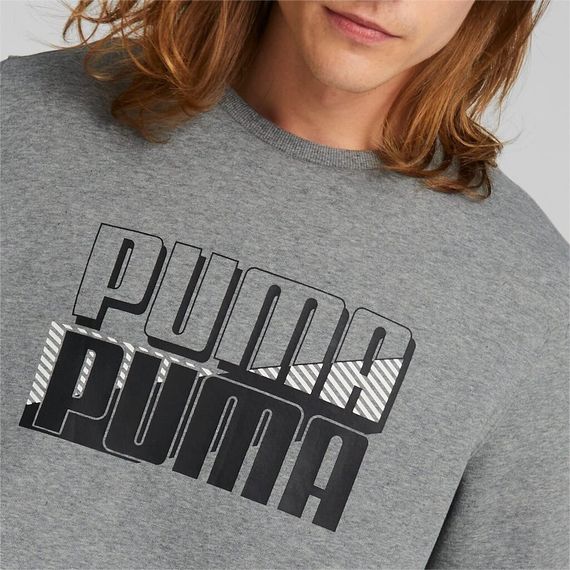 Толстовка мужская Puma Power Logo Crew Neck Sweatshirt​​​​​​ 849791 03 (серый, хлопок, флис, спортивная, пума) | Зображення 4