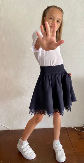 Детская школьная юбка на девочку с кружевом и карманами цвет темно-синий размер 146, SBR326 | Зображення 4