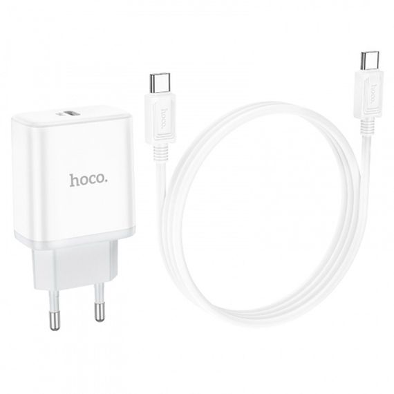СЗУ Hoco C104A PD20W (1USB-C) + кабель Type-C to Type-C White | Зображення 1
