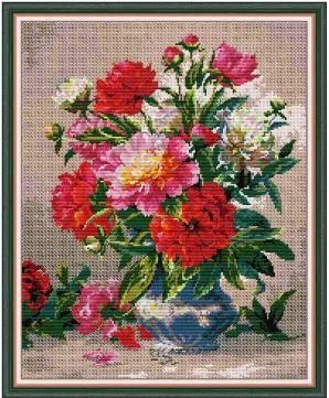 Набір для вишивання за нанесеною на канву схемою "Peonies". AIDA 14CT printed 40*48 см