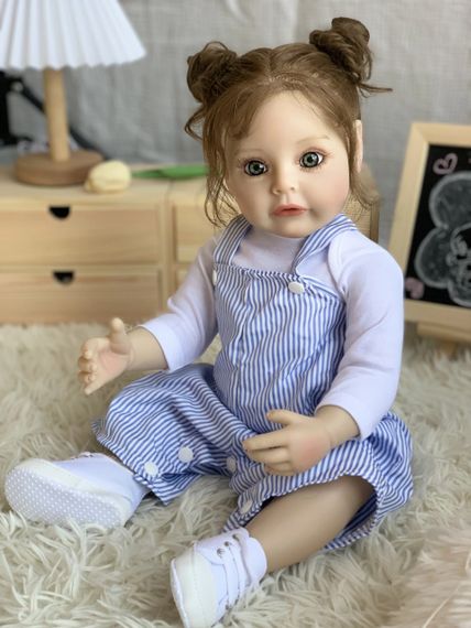 Коллекционная Силиконовая Кукла Реборн Reborn Анатомическая Девочка с Длинными Волосами Аманда (Виниловая Кукла) 55 см