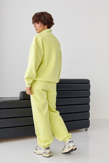 Утеплений спортивний костюм із джогерами та світшотом - салатовий цвет, S/M (є розміри) | Зображення 1