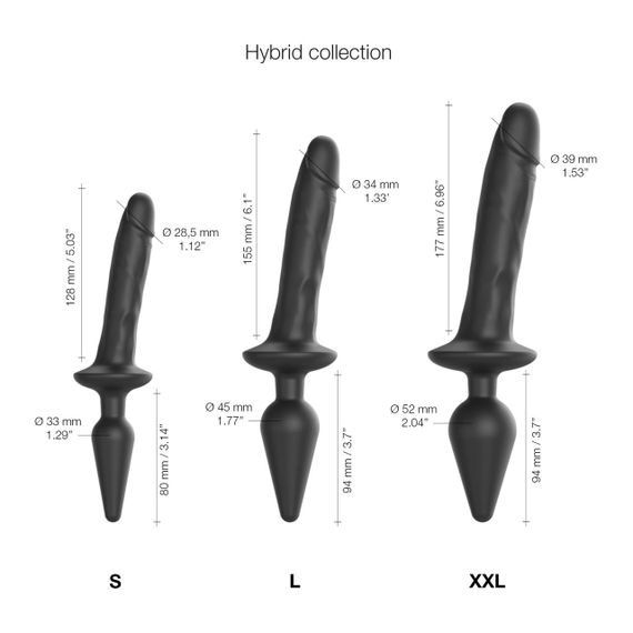Анальна пробка з дилдо 2в1 Strap-On-Me SWITCH PLUG-IN REALISTIC DILDO Black XXL, діаметр 5,2/3,9 см sexstyle | Зображення 3