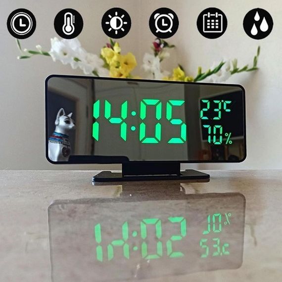Настільний LED годинник з будильником і термометром вологістю VST 888Y / Електронний дзеркальний годинник для дому | Зображення 5