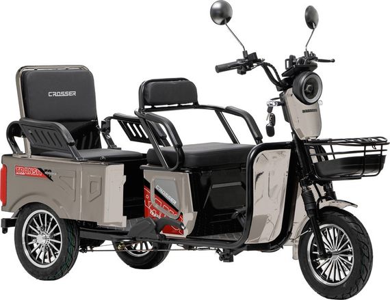 Электротрайк Crosser Transit TR-5 1500W 72V 24Ah, грузовой трехколесный электроскутер до 60 км, 3 места Сірий | Зображення 1