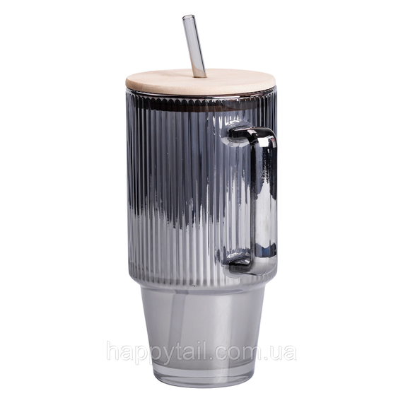 Кружка скляна з кришкою та трубочкою 750 (мл) Сірий HP-19-50 | Зображення 2
