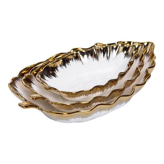 Набір порцелянових страв для сервірування столу 3 (шт) у формі листа Золотистий HP-26-10 | Зображення 4