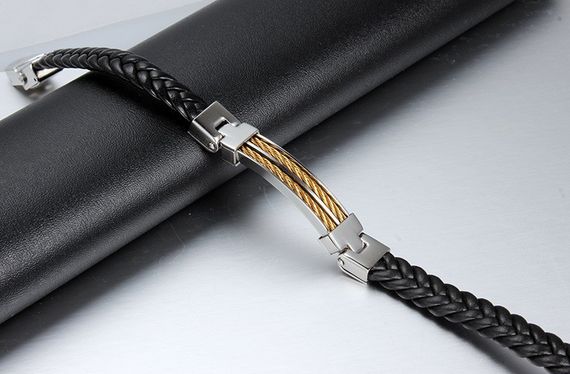 Чоловічий шкіряний браслет Primo Steel Rope - Gold | Зображення 1