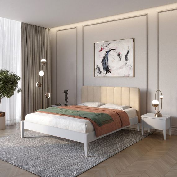 Двоспальне дерев&#039;яне ліжко Mebigrand Лондон ДК Світло-сірий (RAL-7040)/Аляска 23 (Бежевий) Б1 180х200 см (MBG-6724)