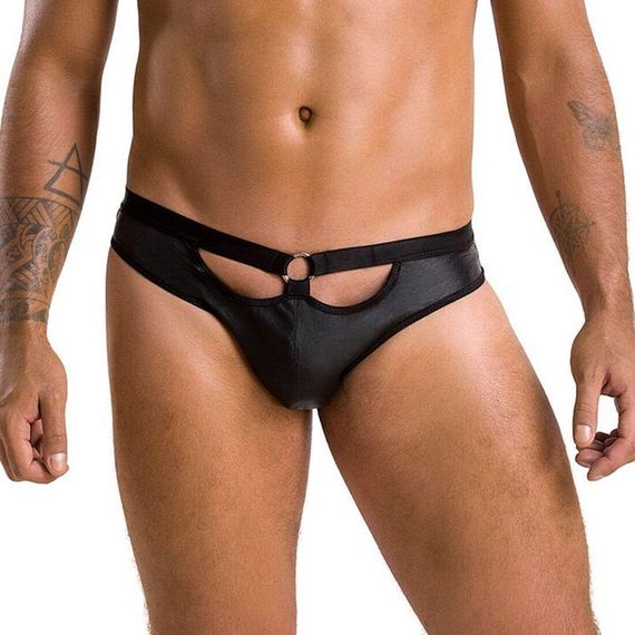 Чоловічі сліпи з вирізами Passion 041 SLIP JOE L/XL Black, екошкіра, відкриті сідниці Sex Aura