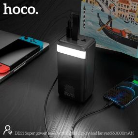 Повербанк PowerBank 60000mAh з ліхтариком HOCO DB31 | 3USB/Type-C/Lightning, 2.1A | black