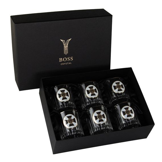 Набір для віскі "СЛУЖБА БЕЗПЕКИ" 6 келихів 360 мл, кришталь з платиною, зображення зі срібла з позол