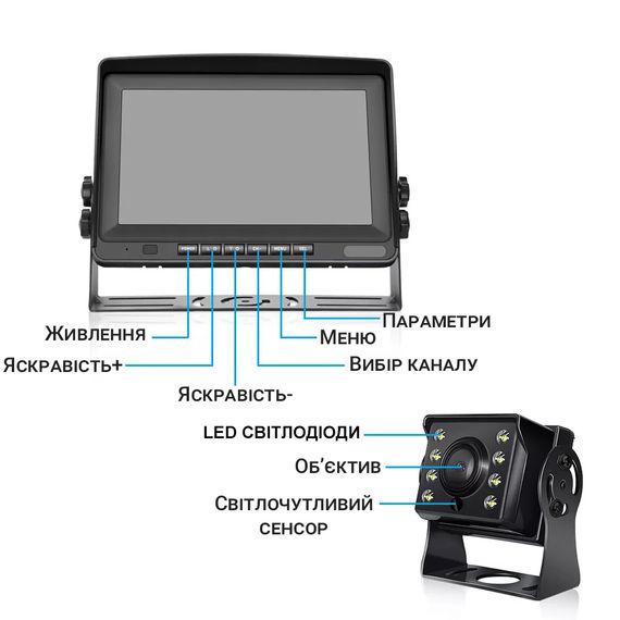 Парковочный комплекс для грузовых автомобилей Podofo Z2109, с 2-мя камерами заднего вида и монитором 8" | Зображення 1