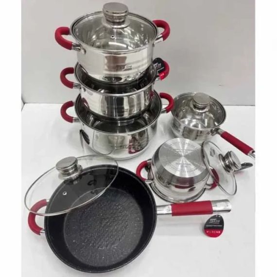 Красный Набор посуды Zepline ZP-115 из нержавеющей стали на 12 предметов | Зображення 6