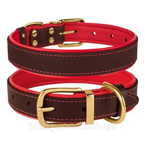 Ошейник для собак BronzeDog кожаный коричнево-красный 2.5х38-48 см 62073/Т