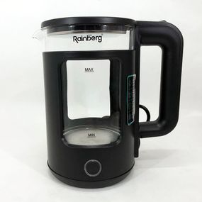 Електрочайник Rainberg RB-2220 скляний дисковий прозорий. Чайник із підсвічуванням 2200W. Колір: чорний