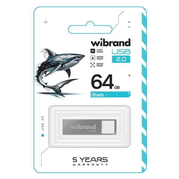 USB флеш накопичувач Wibrand 64GB Shark Silver USB 2.0 (WI2.0/SH64U4S) | Зображення 1