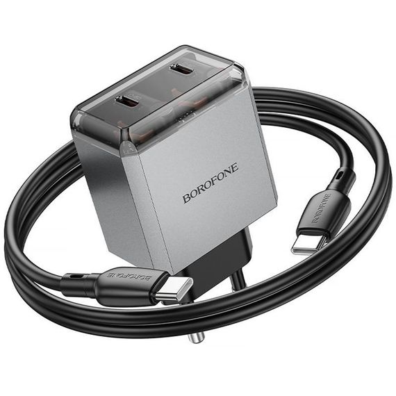 СЗУ Borofone BN21 Lena PD40W+QC3.0 (2USB-C) + кабель Type-C to Type-C Metal gray | Зображення 5