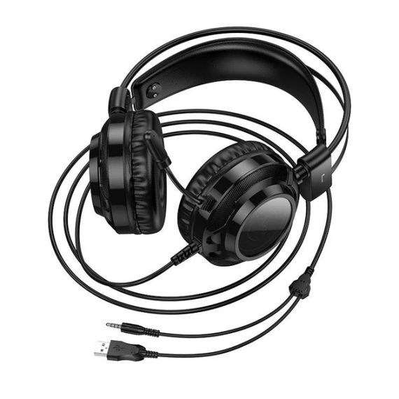 Ігрові навушники з мікрофоном Hoco W110 Resource gaming (гарнітура, ігрові, AUX 3,5mm + USB) Чорний | Зображення 2