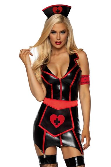 Костюм медсестри Leg Avenue Vinyl Naughty Nurse Чорний XS