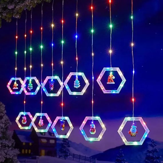 Анимированная гирлянда штора / Шестигранный новогодний декор Рождественский AND SF-48