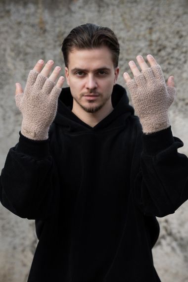 Теплі зимові міхові перчатки рукавиці без пальців 7-52А Without UGC Beige