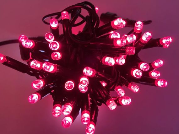 Гірлянда вулична String 10 м 100 LED + FLASH рожева, чорний дріт