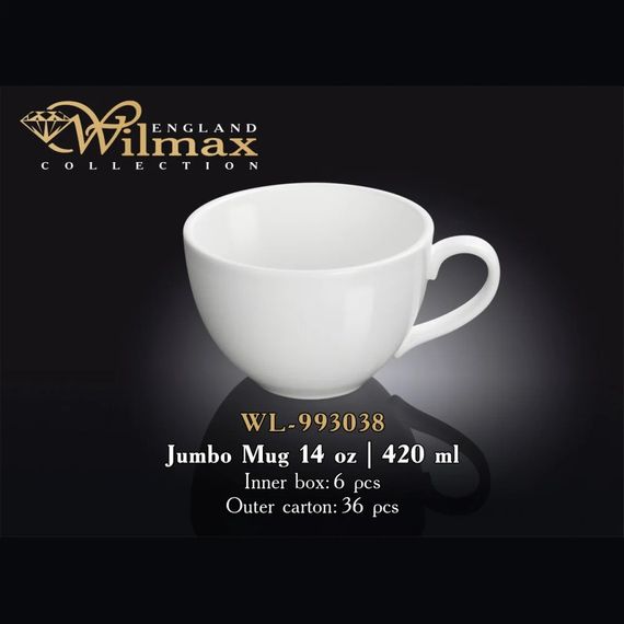 Кружка фарфоровая Wilmax WL-993038, 420 мл, джамбо, белая, для чая и кофе, большая | Зображення 1