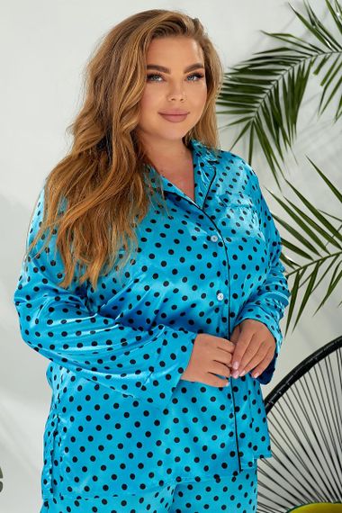 Пижама женская в горох  -уценка, цвет голубой, 257R333-U-4 | Зображення 6