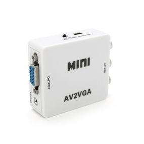 Конвертер Mini, AV to VGA, ВХІД 3RCA(мама) на ВИХІД VGA(мама), 720P/1080P, White, BOX