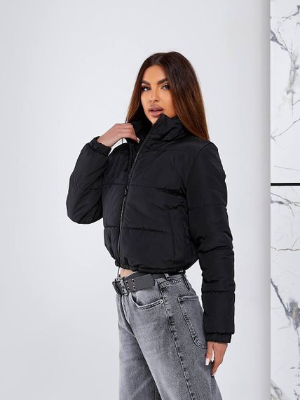 Женская короткая легкая весення куртка на молнии без капюшона  CU377 цвет черный, размер 46/48 | Зображення 5